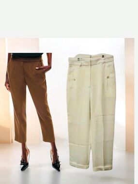 NWOT Babaton  Straight Crop Tailored Pants - Brown and Cream Size 6